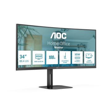 AOC V5 CU34V5C/BK/23 computer monitor 86,4 cm (34") 3440 x 1440 Pixels Wide Quad HD LED Zwart (CU34V5C/BK/23) thumbnail
