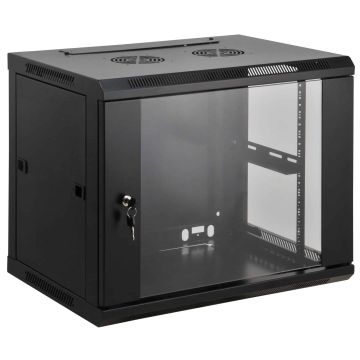 Intellinet 19" netwerkkast wandmontage (standaard), 9U, 450 mm diep, zwart, voorgemonteerd, max. 60 kg, bruikbare diepte 350 mm, metalen & glazen deur, afneembare zijpanelen, montagemateriaal niet inbegrepen (711814) thumbnail