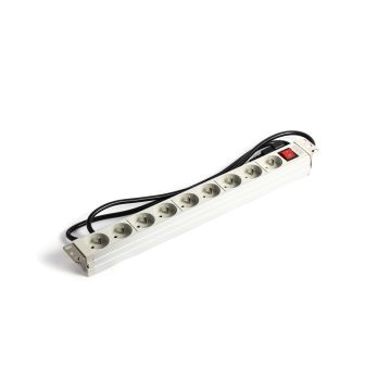 Digitus Power Distribution Unit (PDU) for 19 Rack, 8x Type E sockets, 1.8m, 1x Schuko plug, 16A, on/off switch, aluminum (A-19-STRIP-2-IMP) thumbnail