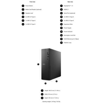 Dell Pro Desktops Slim Essential QVS1260 Tower Essential QVT1260 (PDVL1_2OS5OS) thumbnail