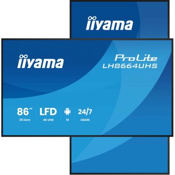 iiyama LH8664UHS-B3AG beeldkrant Digitale signage flatscreen 2,17 m (85.6") Wifi 500 cd/m² 4K Ultra HD Zwart Type processor Android 24/7 (LH8664UHS-B3AG) thumbnail
