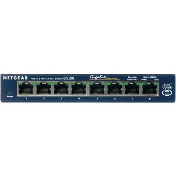 NETGEAR ProSAFE Unmanaged Switch - GS108GE - Desktop - 8 Gigabit Ethernet poorten 10/100/1000 Mbps (GS108GE) thumbnail