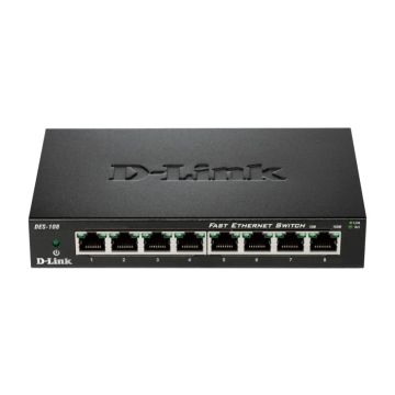 D-Link DES-108 netwerk-switch Unmanaged L2 Gigabit Ethernet (10/100/1000) Desktop Zwart (DES-108) thumbnail