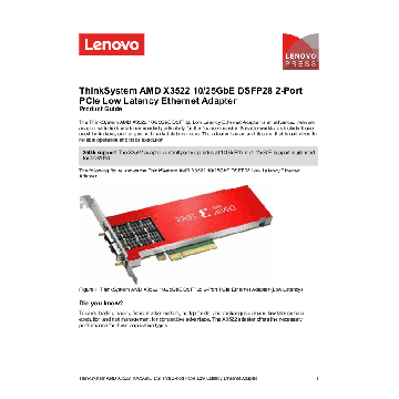 Lenovo ThinkSystem Ethernet Netzwerkadapter, 2-Port, 10/25Gbit/s, DSFP28, AMD X3522, PCIe (4XC7A84827) (4XC7A84827) thumbnail