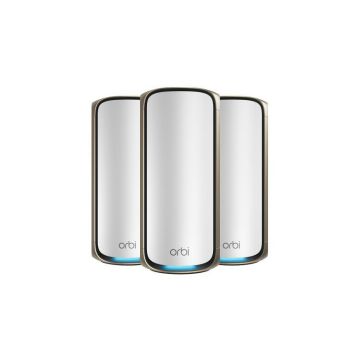 NETGEAR Orbi 970 Series Quad-Band WiFi 7, 3-Pack Quad-band (2.4 GHz / 5 GHz-1 / 5 GHz-2 / 6 GHz) Wi-Fi 6 (802.11ax) Grijs Intern (RBE973S-100EUS) thumbnail
