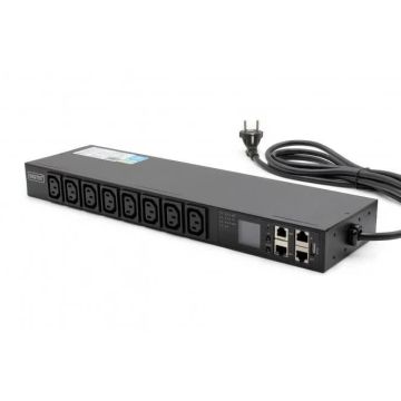 Digitus SMART PDU Power Strip 1U, IEC320 C20 16A/250V power socket, 8x C13 sockets, 16A (DN-NP2-H1-8C13-1) thumbnail