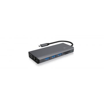 ICY BOX IB-DK4070-CPD Bedraad USB 3.2 Gen 1 (3.1 Gen 1) Type-C Antraciet, Zwart