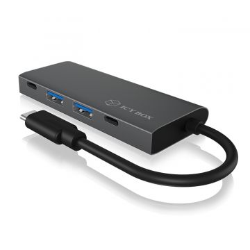 ICY BOX IB-HUB1428-C31 USB 3.2 Gen 2 (3.1 Gen 2) Type-C 10000 Mbit/s Antraciet, Zwart