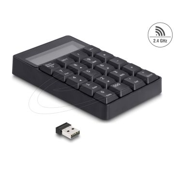 Delock 2 in 1 USB Typ-A Nummernblock mit Taschenrechner Funktion 2,4 GHz kabellos schwarz (12113) thumbnail