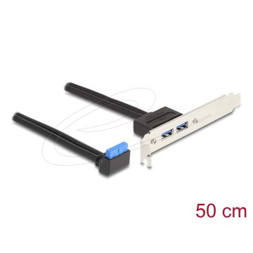 Delock Slotblech 1 x USB 5 Gbps Pfostenbuchse 90° gewinkelt zu 2 x USB 5 Gbps Typ-A Buchse 50 cm (83015) thumbnail