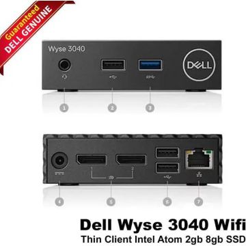 Dell Wyse 3040 Thin Client - Intel Atom X5 1.4ghz - 2 GB DDR3  RAM - 8 GB Emmc SSD - Wlan Thinos - Black (3YX35) thumbnail