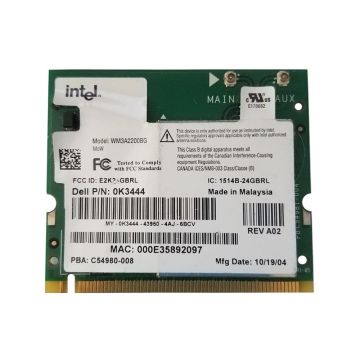 Dell K3444 (Intel WM3A2200BG) Intel Pro Wireless 2200 WLAN Adapter Card - Wi-Fi 802.11b/g - Mini PCI Express (K3444) thumbnail