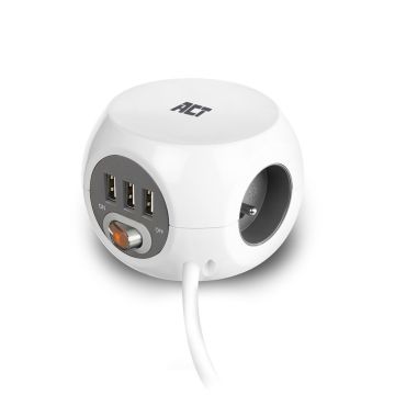 ACT Stekkerdoos cube met 3 stopcontacten, USB-A-poorten, 1,5m (België) (AC2430) thumbnail