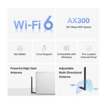 TP-Link Mercusys MA14H AX300 High-Gain Wi-Fi 6 Wireless USB Adapter (MA14H) thumbnail