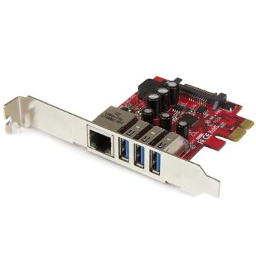 StarTech.com 3 Port PCI Express USB 3.0 Kaart + Gigabit Ethernet - 5Gbps - Fits Standard & Low-Profile PCs - UASP Supported - SATA Power (PEXUSB3S3GE) thumbnail