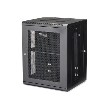 StarTech.com 4 Post 15U Wandmonteerbare Netwerkkast met 1U Schap, 19" Scharnierende Patchkast voor Data/AV/Electronica/Computer Apparatuur, Veelzijdig Geventileerd Server Rack, Vergrendelbaar (RK1520WALHM) thumbnail