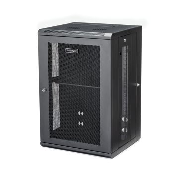 StarTech.com 4 Post 18U Wandmonteerbare Netwerkkast met 1U Schap, 19" Scharnierende Patchkast voor Data/AV/Electronica/Computer Apparatuur, Veelzijdig Geventileerd Server Rack, Vergrendelbaar (RK1820WALHM) thumbnail
