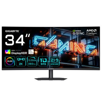 GIGABYTE MO34WQC36 computer monitor 86,4 cm (34") 3440 x 1440 Pixels Wide Quad HD OLED Zwart (MO34WQC36) thumbnail