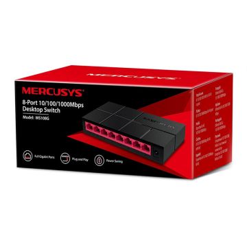 TP-Link MERCUSYS MS108G 8-port 10/100/1000M mini Desktop Switch, 8 10/100/1000M RJ45 ports, Plasti (MS108G) thumbnail