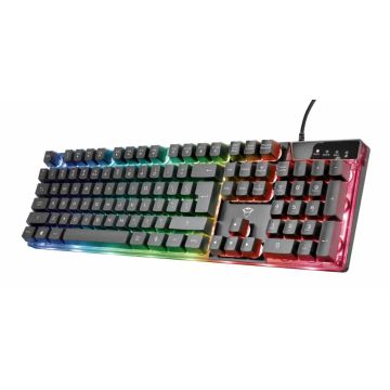 Trust GXT 835 Azor Verlicht gaming‑toetsenbord – gaming toetsenbord – Rainbow Wave verlichting – Anti‑ghosting functie – QWERTY – Zwart (23651) thumbnail