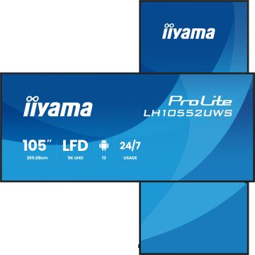 iiyama LH10552UWS-B1AG beeldkrant Kiosk-ontwerp 2,66 m (104.6") LCD Wifi 500 cd/m² UltraWide 5K HD Zwart Type processor Android 24/7 (LH10552UWS-B1AG) thumbnail
