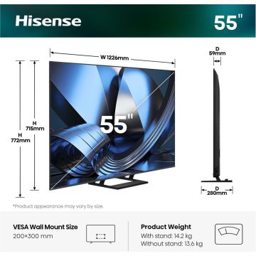 Hisense 55U7SE 139,7 cm (55") 4K Ultra HD Smart TV Wifi Zwart (20018749) thumbnail
