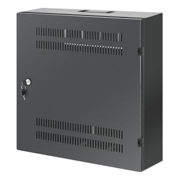 Intellinet Low-profile 19" wandkast met 4U horizontale en 2U verticale rails, slanke ruimtebesparende behuizing met slechts 170 mm diepte, ideaal voor AV/multimedia/surveillance, gemonteerd, zwart RAL 7021 (713689) thumbnail