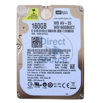 Western Digital AV-25 WD1600BUCT 160GB 5.4K RPM SATA 3Gb/s 16MB 2.5 Hard Drive (WD1600BUCT) thumbnail
