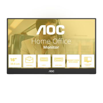 AOC 16T20E2 Draagbare televisie en monitoor Draagbare monitor Zwart 39,6 cm (15.6") LED 1920 x 1080 Pixels (16T20E2) thumbnail