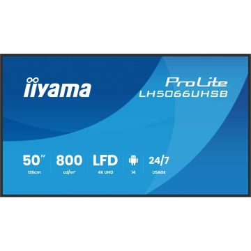 iiyama LH5066UHSB-B1AG beeldkrant Digitale signage flatscreen 127 cm (50") LCD Wifi 800 cd/m² 4K Ultra HD Zwart Type processor Android 24/7 (LH5066UHSB-B1AG) thumbnail