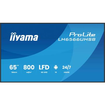 iiyama LH6566UHSB-B1AG beeldkrant Digitale signage flatscreen 165,1 cm (65") LCD Wifi 800 cd/m² 4K Ultra HD Zwart Type processor Android 24/7 (LH6566UHSB-B1AG) thumbnail