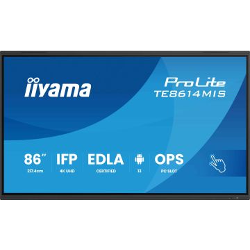 iiyama PROLITE TE8614MIS-B2AG Kiosk-ontwerp 2,17 m (85.6") LCD Wifi 435 cd/m² 4K Ultra HD Zwart Touchscreen Type processor Android 24/7 (TE8614MIS-B2AG) thumbnail