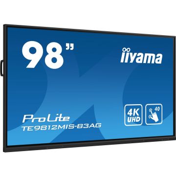 iiyama TE9812MIS-B3AG beeldkrant Kiosk-ontwerp 2,48 m (97.5") LCD Wifi 400 cd/m² 4K Ultra HD Zwart Touchscreen Type processor Android 11 24/7 (TE9812MIS-B3AG) thumbnail