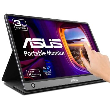 ASUS MB16AMT computer monitor 39,6 cm (15.6") 1920 x 1080 Pixels Full HD LED Touchscreen Multi-gebruiker Zwart, Grijs (90LM04S0-B01170) thumbnail