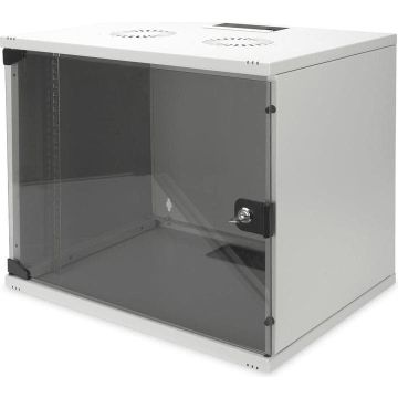 Digitus 4U wall mounting cabinet 19 rack 600x450, glass door, mounted, 60kg, grey (RAL 7035) (DN-W19 04U/450/MD) thumbnail