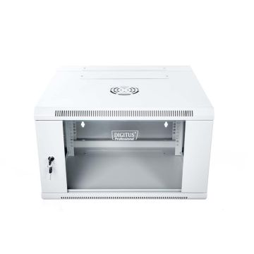 Digitus 6U wall mounting cabinet 19 rack 600x550, glass door, double sectioned, mounted, 60kg, grey (RAL 7035) (DN-WD19 06U/550) thumbnail