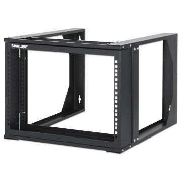 Intellinet 19" open frame rack voor wandmontage, 6U, scharnierend voorframe, 2-post uitvoering, diepte 17,7", bouwpakket, zwart RAL 9004 (716178) thumbnail