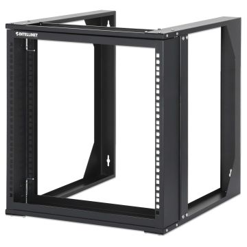 Intellinet 19" open frame rack voor wandmontage, 9U, scharnierend voorframe, 2-post uitvoering, diepte 17,7", bouwpakket, zwart RAL 9004 (716185) thumbnail