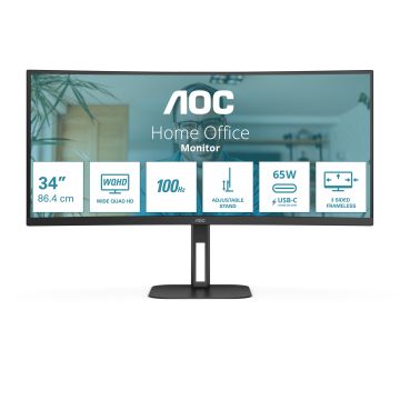 AOC V5 CU34V5C/BK computer monitor 86,4 cm (34") 3440 x 1440 Pixels Wide Quad HD LED Zwart (CU34V5C/BK) thumbnail
