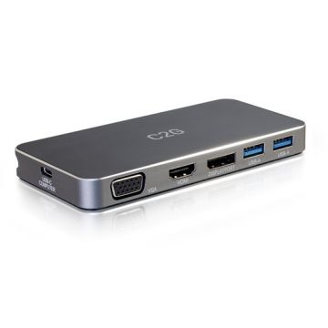 C2G USB-C® 7-in-1 dubbel display MST-dockingstation met HDMI®, DisplayPort™, VGA en voeding tot 100W - 4K 30Hz