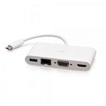 C2G USB-C® naar HDMI®, VGA, USB-A, en RJ45 Multiport Adapter - 4K 30Hz - Wit