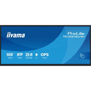 iiyama TE10518UWI-B1AG beeldkrant Kiosk-ontwerp 2,66 m (104.6") LED Wifi 450 cd/m² 5K Ultra HD Zwart Touchscreen Type processor Android 16/7 (TE10518UWI-B1AG) thumbnail