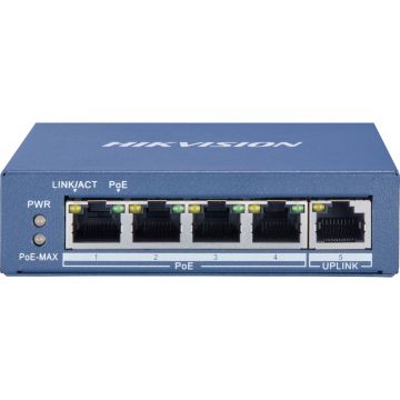 Hikvision DS-3E0505P-E/M netwerk-switch Unmanaged L2 Gigabit Ethernet (10/100/1000) Power over Ethernet (PoE) 1U Blauw
