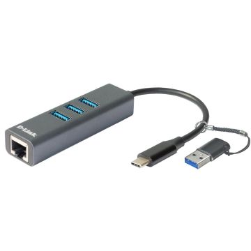 D-Link USB-C/USB naar Gigabit Ethernet-adapter met 3 USB 3.0-poorten DUB-2332 (DUB-2332) thumbnail