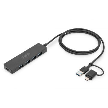 Digitus DA-70236 interface hub USB 3.2 Gen 1 (3.1 Gen 1) Type-A + Type-C 12000 Mbit/s Zwart
