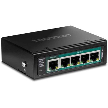 TRENDnet TI-B541 5-Port DIN-Rail Switch, PoE++ Powered mit PoE Pass-Through (TI-B541) thumbnail