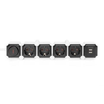 DIGITUS Steckdosenleiste 4x + 2USB, Schalter, Flexibel 1,6m (DA-70620) thumbnail