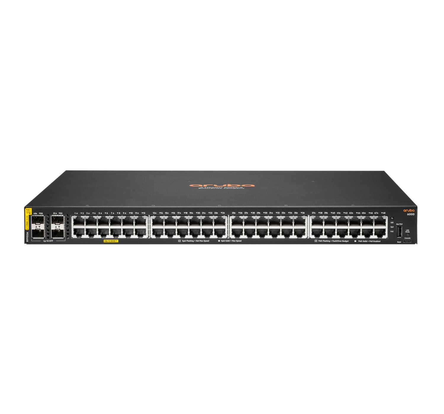 Product Image for HPE Aruba Networking CX 6000 48G Class4 PoE 4SFP 740W Managed L3 Gigabit Ethernet (10/100/1000) Power over Ethernet (PoE) 1U