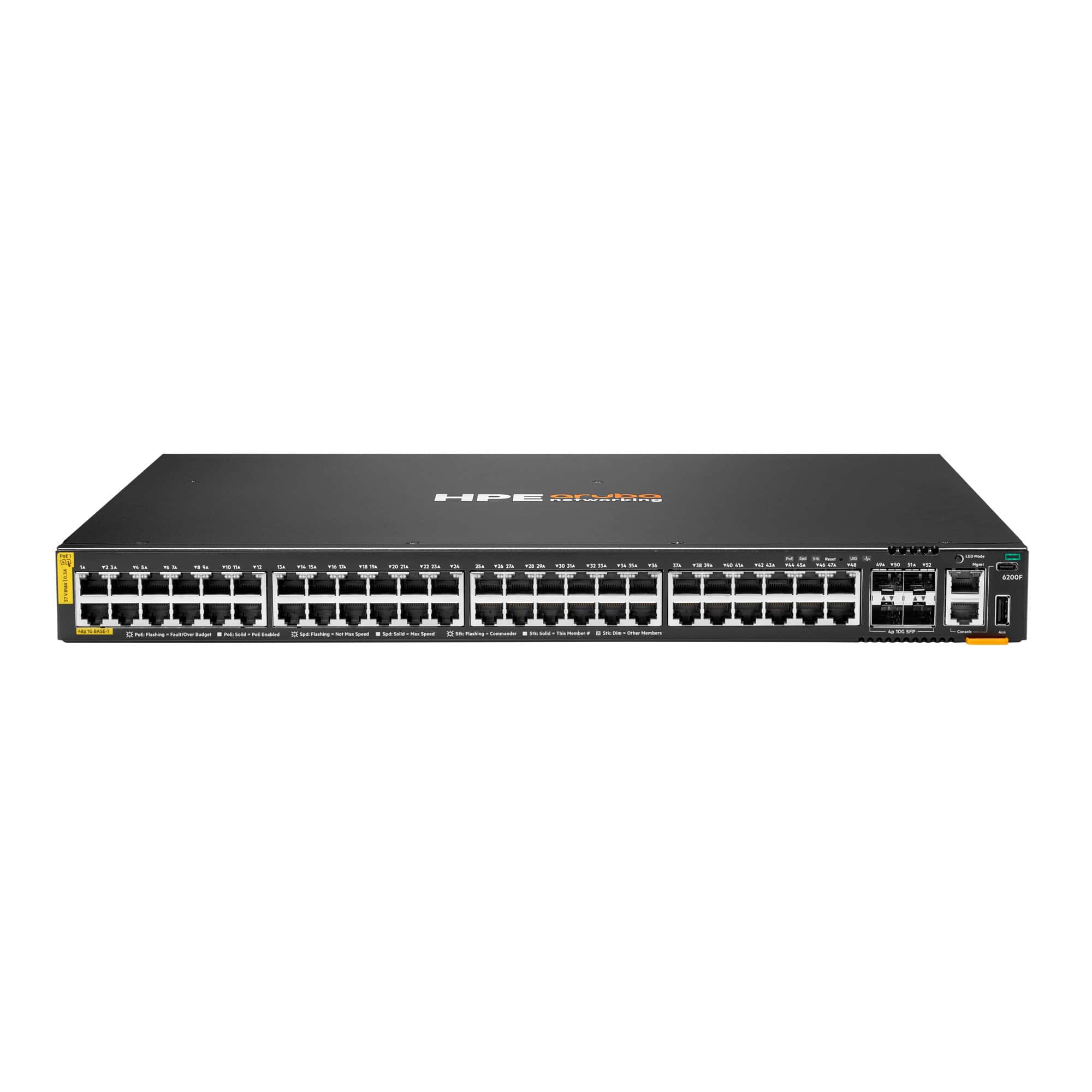 HPE Aruba Networking CX 6200F Layer 3 switch, 48 poorten Class 4 PoE, 4x SFP+, 740W