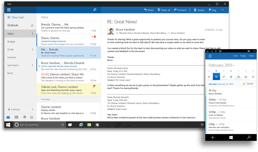 Microsoft Outlook 2016 User Interface